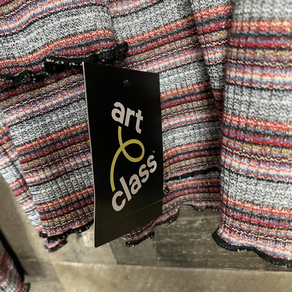 NWT Girls Art Class XXL 18 Striped Metallic Ribbed Mock Neck Long Sleeve Top‎